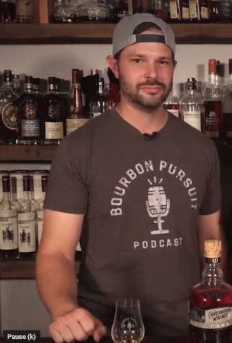 Man In Bourbon Pursuit Podcast Shirt With Whiskey GIF