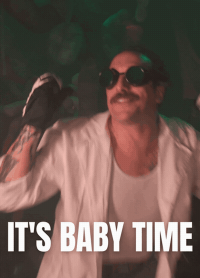 Man In Boxing Gloves And Sunglasses Saying It's Baby Time GIF