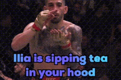 Man In Boxing Ring Saying Ilia Is Sipping Tea In Your Hood GIF