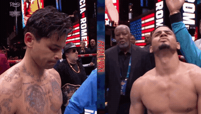 Man In Boxing Ring With Fatal Fury Screen GIF