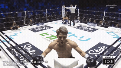 Man In Boxing Ring With Stake Ads GIF