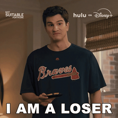 Man In Braves Shirt Saying I Am A Loser Holding Food GIF