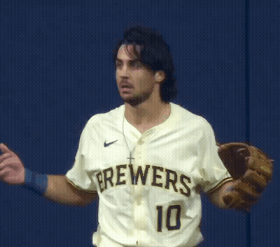 Man In Brewers Jersey Holding Glove GIF