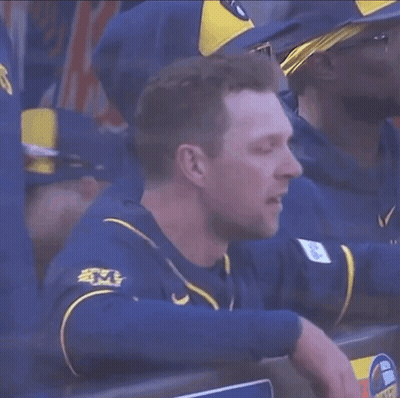 Man In Brewers Jersey Sitting In Dugout GIF