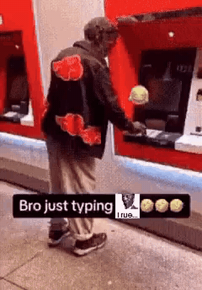 Man In Bro Just Typing Jacket At ATM GIF