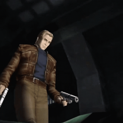 Man In Brown Jacket Holding Gun In Dark Room GIF