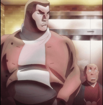 Man In Brown Jacket Standing Next To Smaller Man GIF