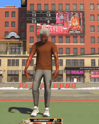 Man In Brown Shirt In Front Of Buzzer Beater Sign GIF