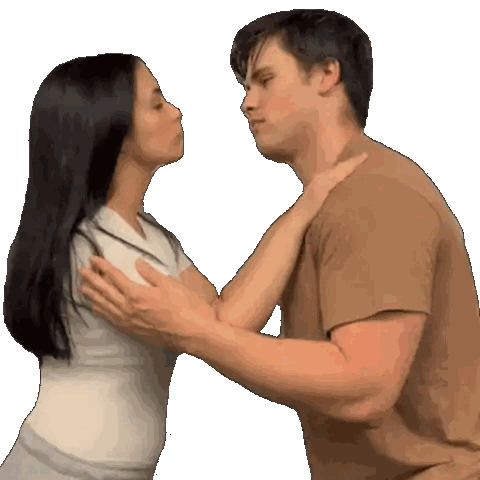 Man In Brown Shirt Kissing Woman In White Sticker