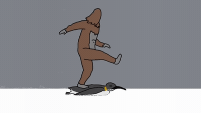 Man In Brown Suit Standing Next To Penguin GIF