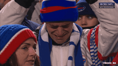 Man In Buffalo Bills Hat And Scarf Crying GIF