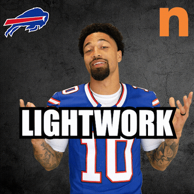 Man In Buffalo Bills Jersey Holding Lightwork 10 Sign GIF