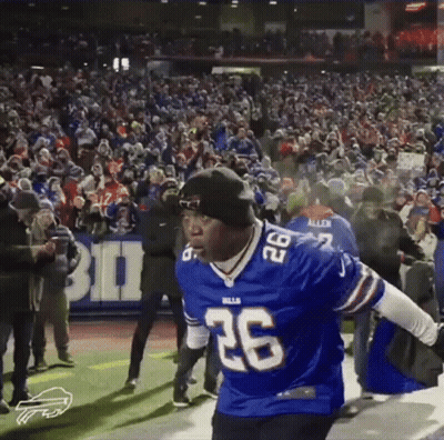 Man In Buffalo Bills Jersey Running On Field GIF