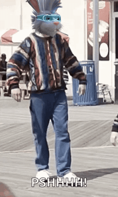 Man In Bunny Costume And Sunglasses Says Pshhhh GIF