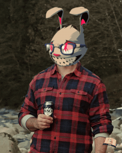 Man In Bunny Mask Holding Busch Can GIF