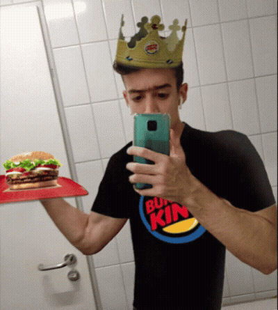 Man In Burger King T-Shirt Taking Selfie GIF
