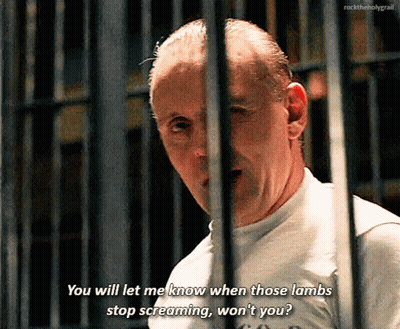 Man In Cage Says You Will Let Me Know When Those Lambs Stop Screaming Won't You GIF