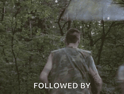 Man In Camouflage Running Through Forest Saying Followed By GIF