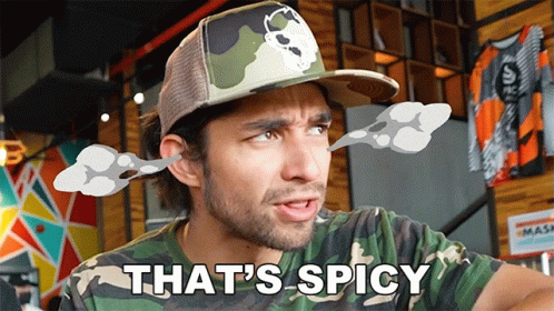 Man In Camouflage Shirt And Hat Says Spicy GIF