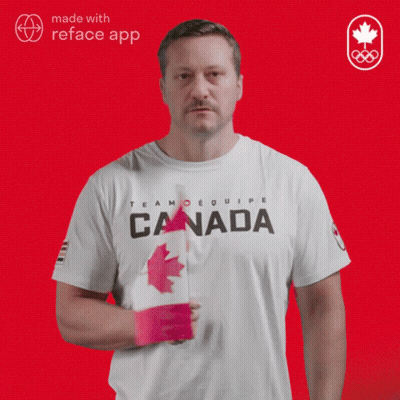 Man In Canada T-Shirt Holding Pink Flag GIF