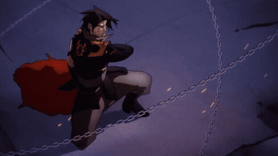 Man In Cape Chained To Wall GIF