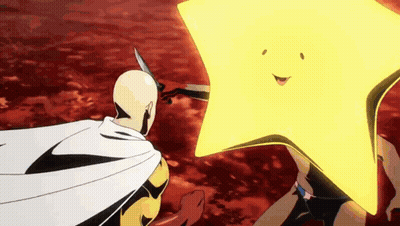Man In Cape Holding Knife In Front Of Yellow Star Face GIF