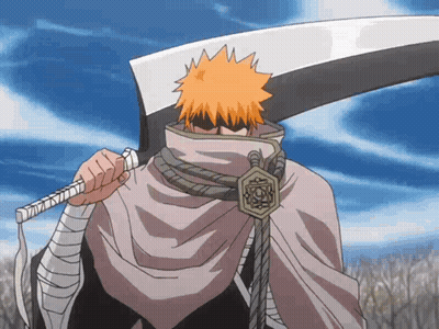 Man In Cape Holding Large Sword In Front Of Face GIF