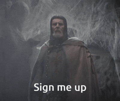 Man In Cape Saying Sign Me Up In Dark Cave GIF