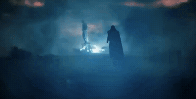 Man In Cape Standing In Storm With Lightning GIF