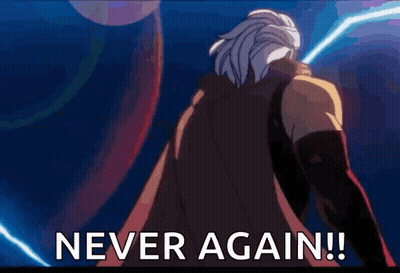 Man In Cape With Lightning Bolt Never Again GIF