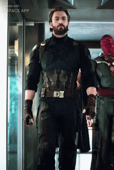Man In Captain America Costume Next To Another GIF