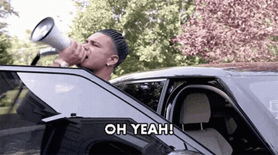 Man In Car Shouting Through Megaphone Oh Yeah GIF