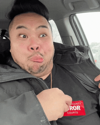 Man In Car With County Courts Sticker GIF