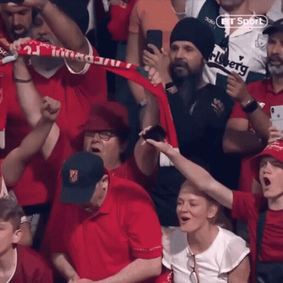 Man In Carlsberg Shirt Holding Up Scarf In Crowd GIF
