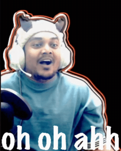 Man In Cat Hat And Headphones Saying Oh Oh Ahh GIF