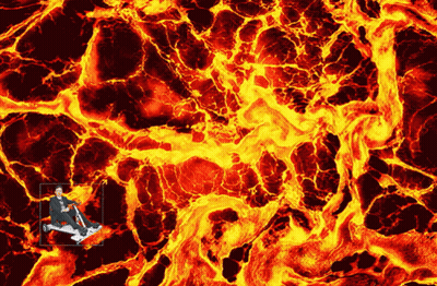 Man In Chair Before Lava Painting GIF