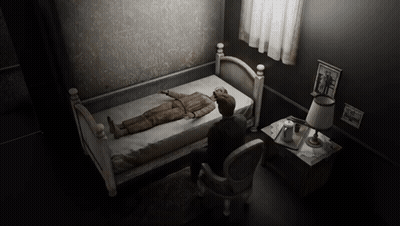 Man In Chair Facing Bed With Man Portrait GIF
