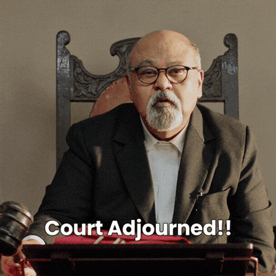 Man In Chair With Gavel Saying Court Adjourned GIF