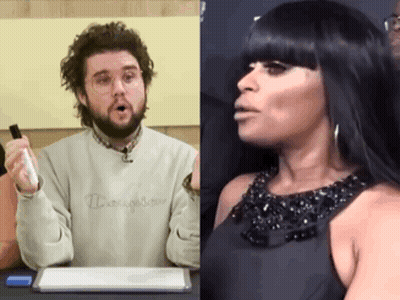 Man In Champion Sweatshirt Next To Woman GIF