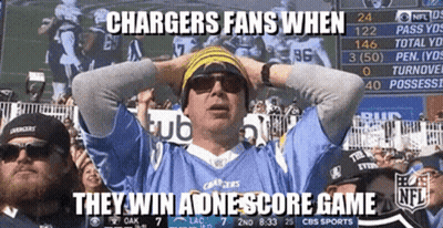 Man In Chargers Jersey Holding Head GIF