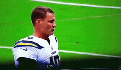 Man In Chargers Jersey On Field GIF