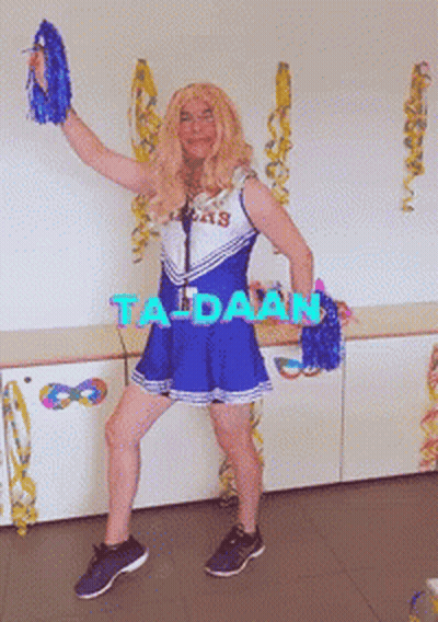 Man In Cheerleader Costume With Taldaan GIF