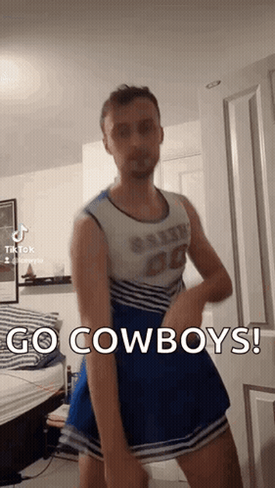 Man In Cheerleader Outfit Dancing Saying Go Cowboys GIF