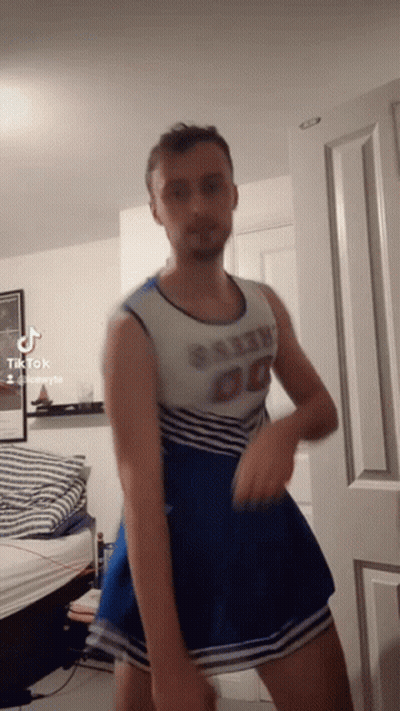 Man In Cheerleader Outfit Dancing GIF