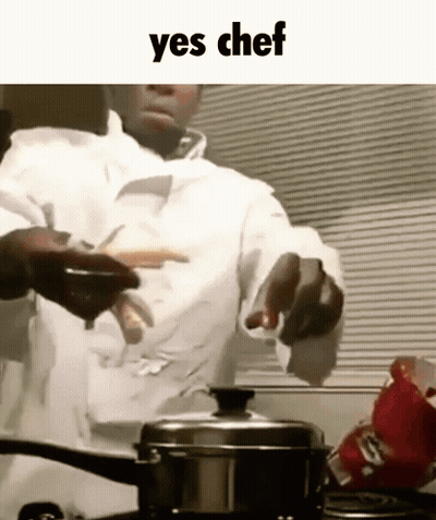 Man In Chef Coat Cooking In Pot GIF