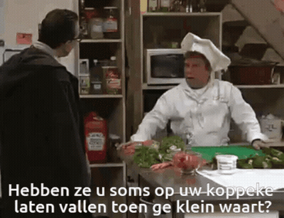 Man In Chef Hat Talks To Another Man GIF