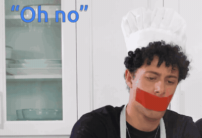 Man In Chef Hat With Red Tape Over Mouth GIF