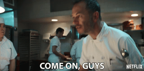 Man In Chef Uniform Says Come On Guys GIF
