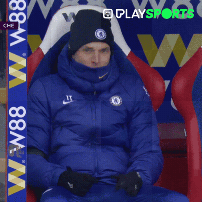Man In Chelsea Jacket Watching Game At Stadium GIF