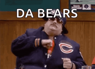 Man In Chicago Bears Jacket Pointing At Camera GIF